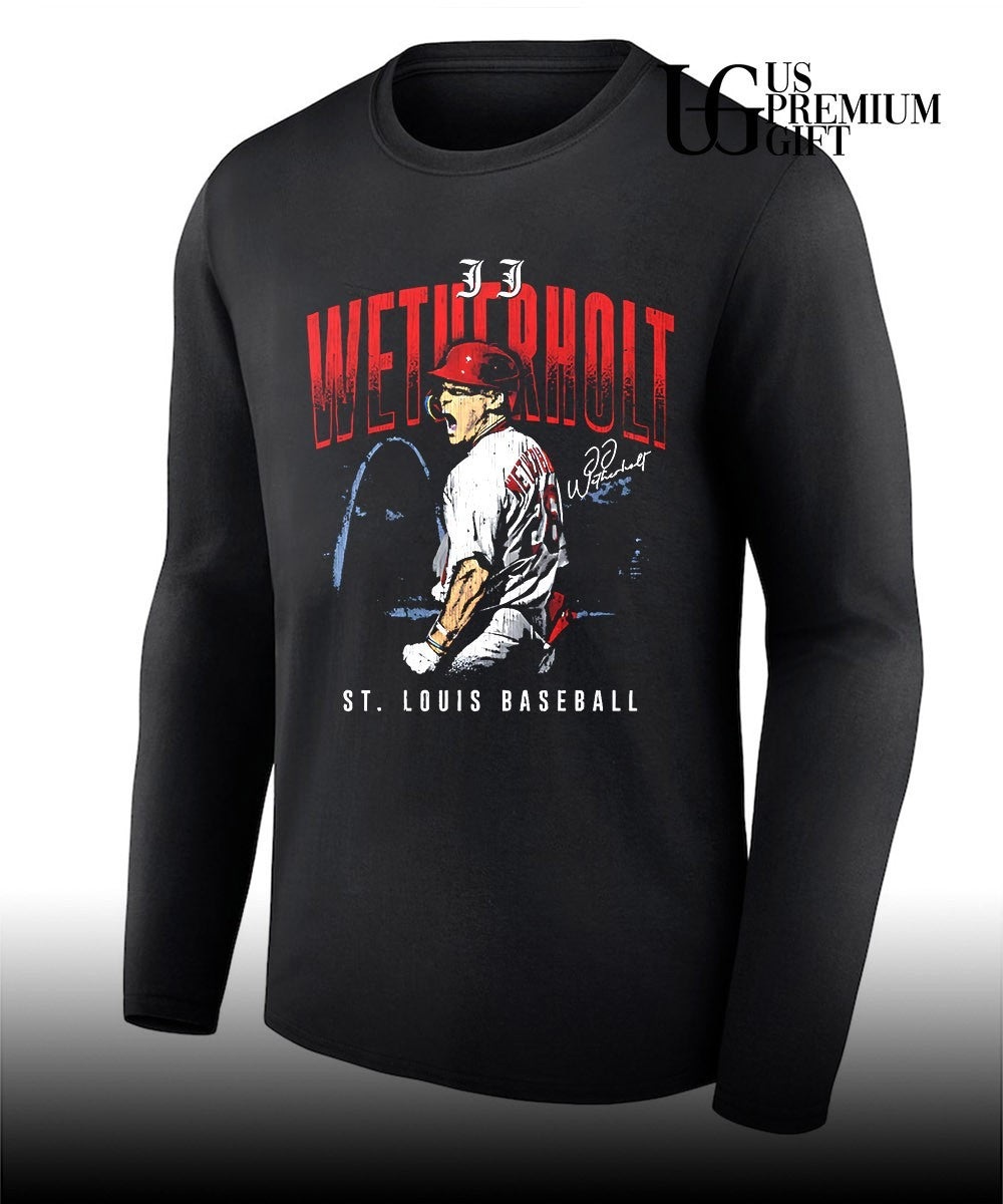 JJ Wetherholt player St. Louis Cardinals baseball signature Skyline City shirt