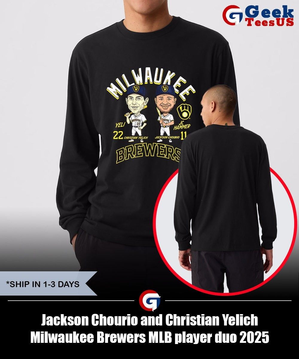 Jackson Chourio and Christian Yelich Milwaukee Brewers MLB player duo 2025 caricature shirt