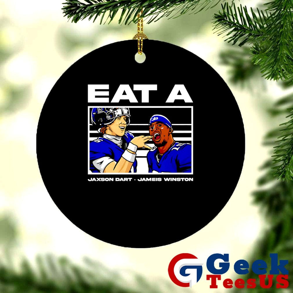 Jameis Winston and Jaxson Dart eat A W New York Giants shirt