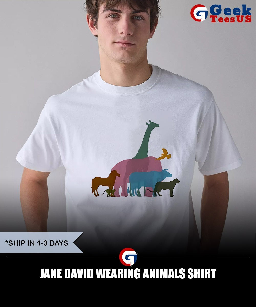 Jane David wearing Animals shirt