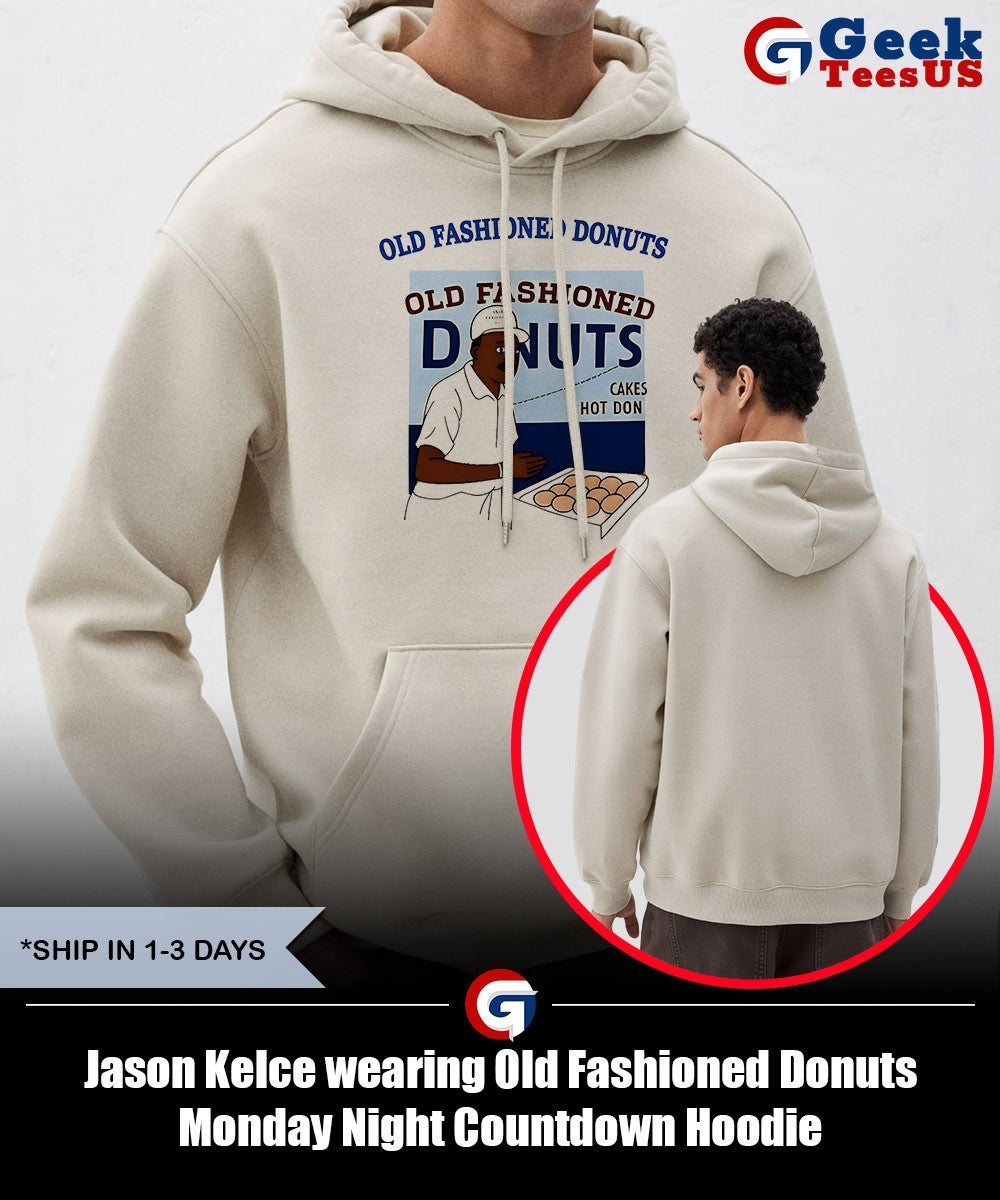 Jason Kelce wearing Old Fashioned Donuts Monday Night Countdown shirt