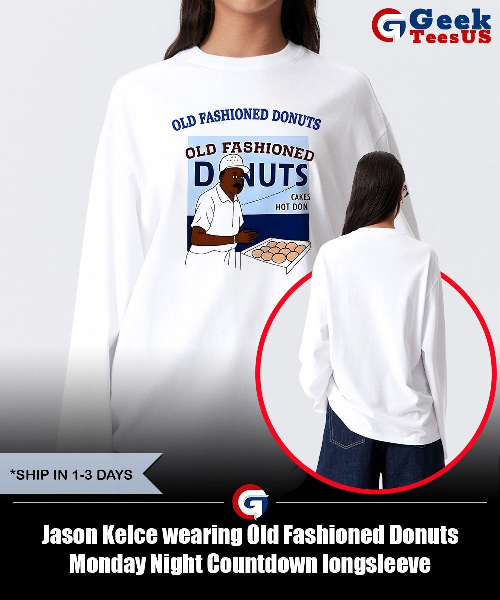 Jason Kelce wearing Old Fashioned Donuts Monday Night Countdown shirt