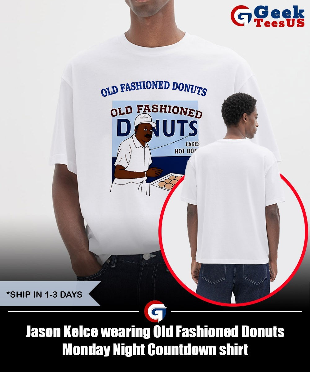 Jason Kelce wearing Old Fashioned Donuts Monday Night Countdown shirt