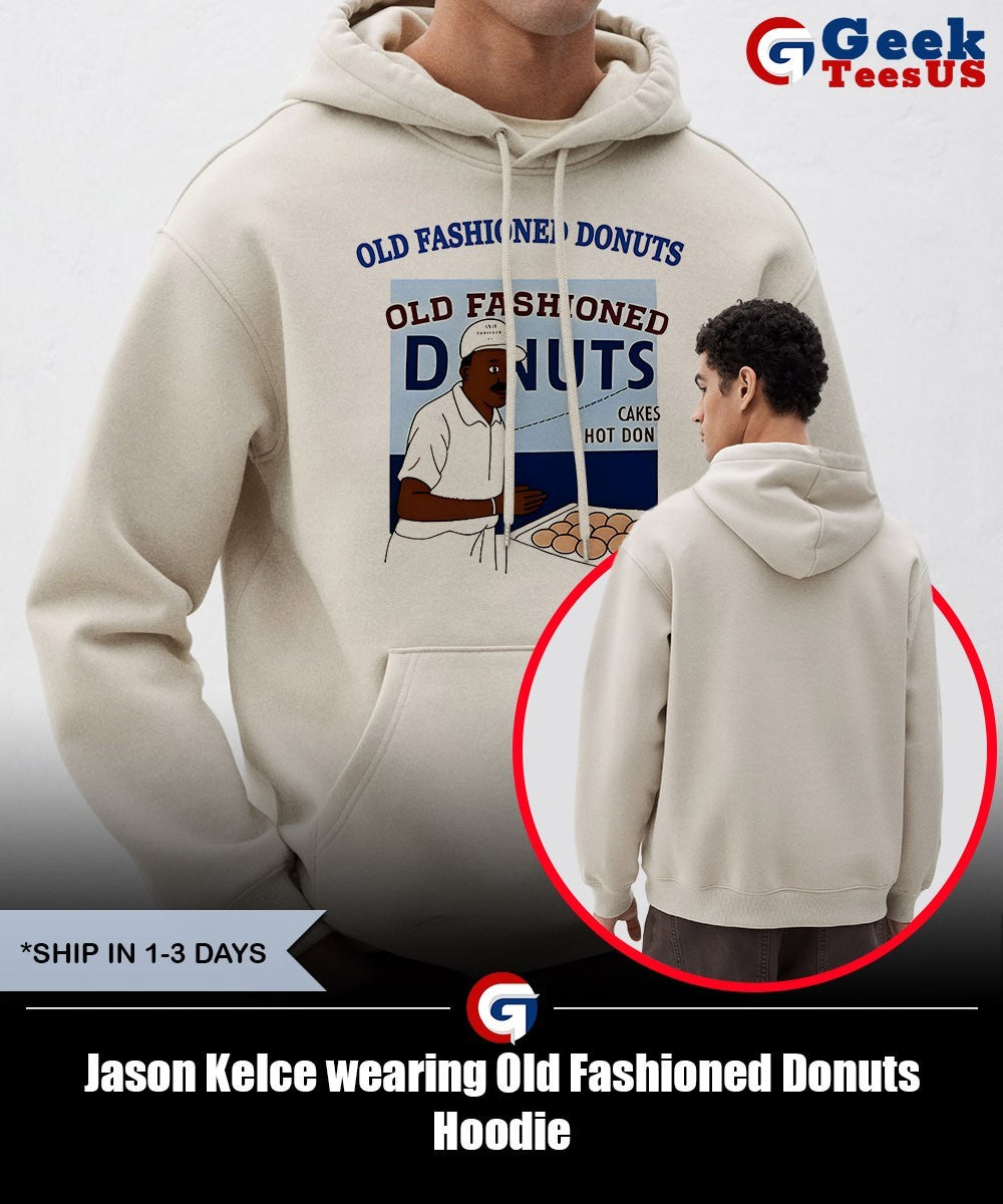 Jason Kelce wearing Old Fashioned Donuts shirt