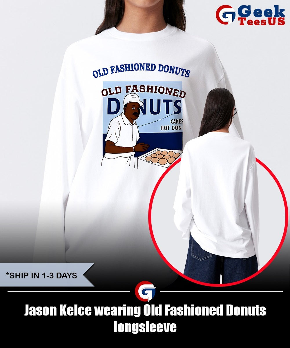 Jason Kelce wearing Old Fashioned Donuts shirt