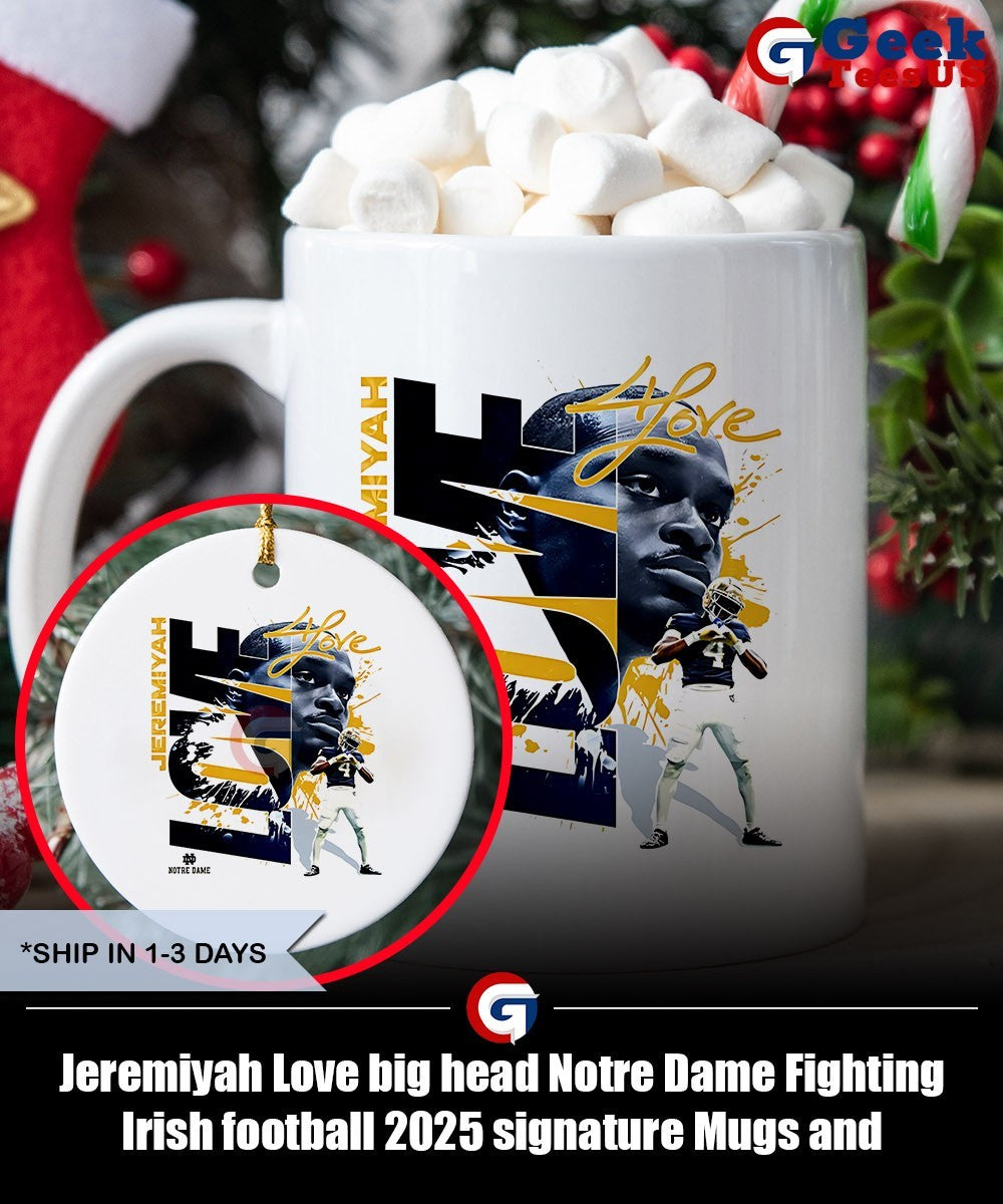 Jeremiyah Love big head Notre Dame Fighting Irish football 2025 signature shirt