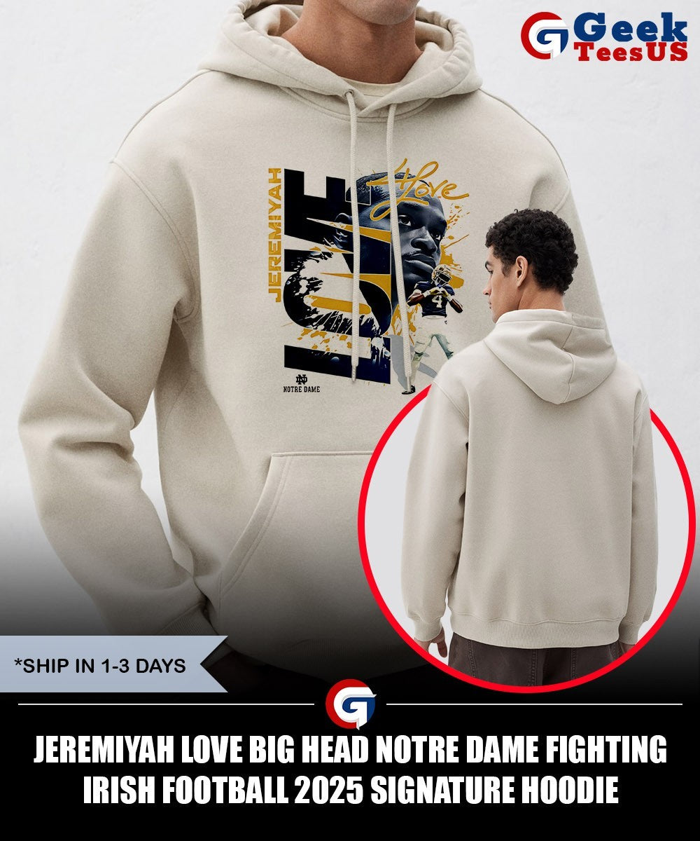 Jeremiyah Love big head Notre Dame Fighting Irish football 2025 signature shirt