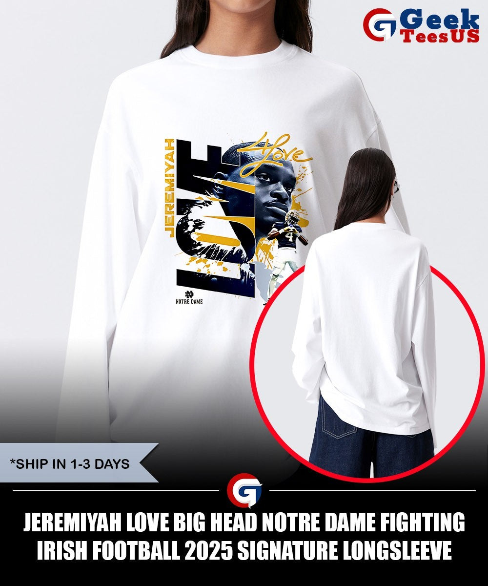 Jeremiyah Love big head Notre Dame Fighting Irish football 2025 signature shirt