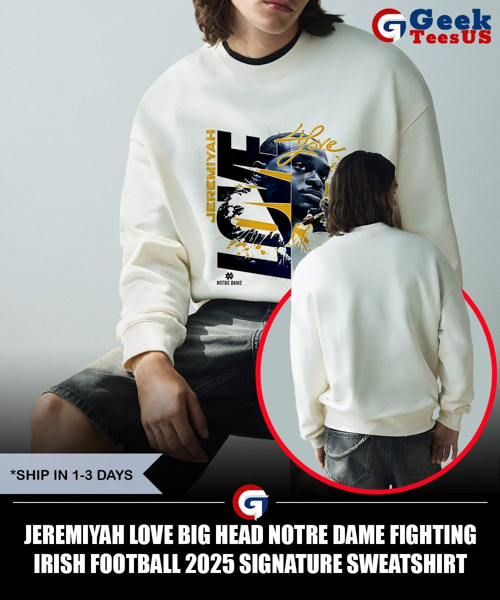 Jeremiyah Love big head Notre Dame Fighting Irish football 2025 signature shirt