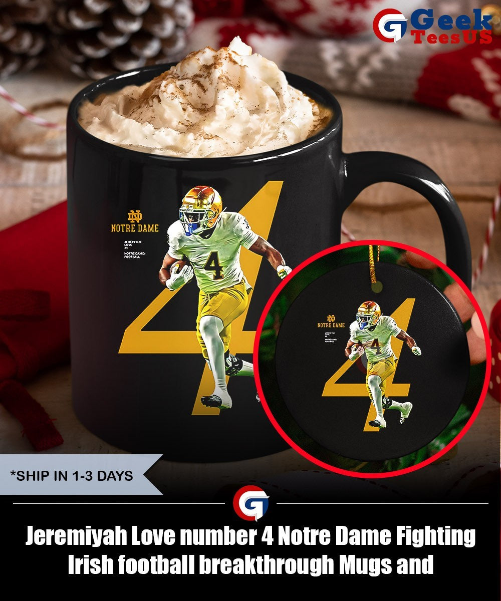 Jeremiyah Love number 4 Notre Dame Fighting Irish football breakthrough shirt