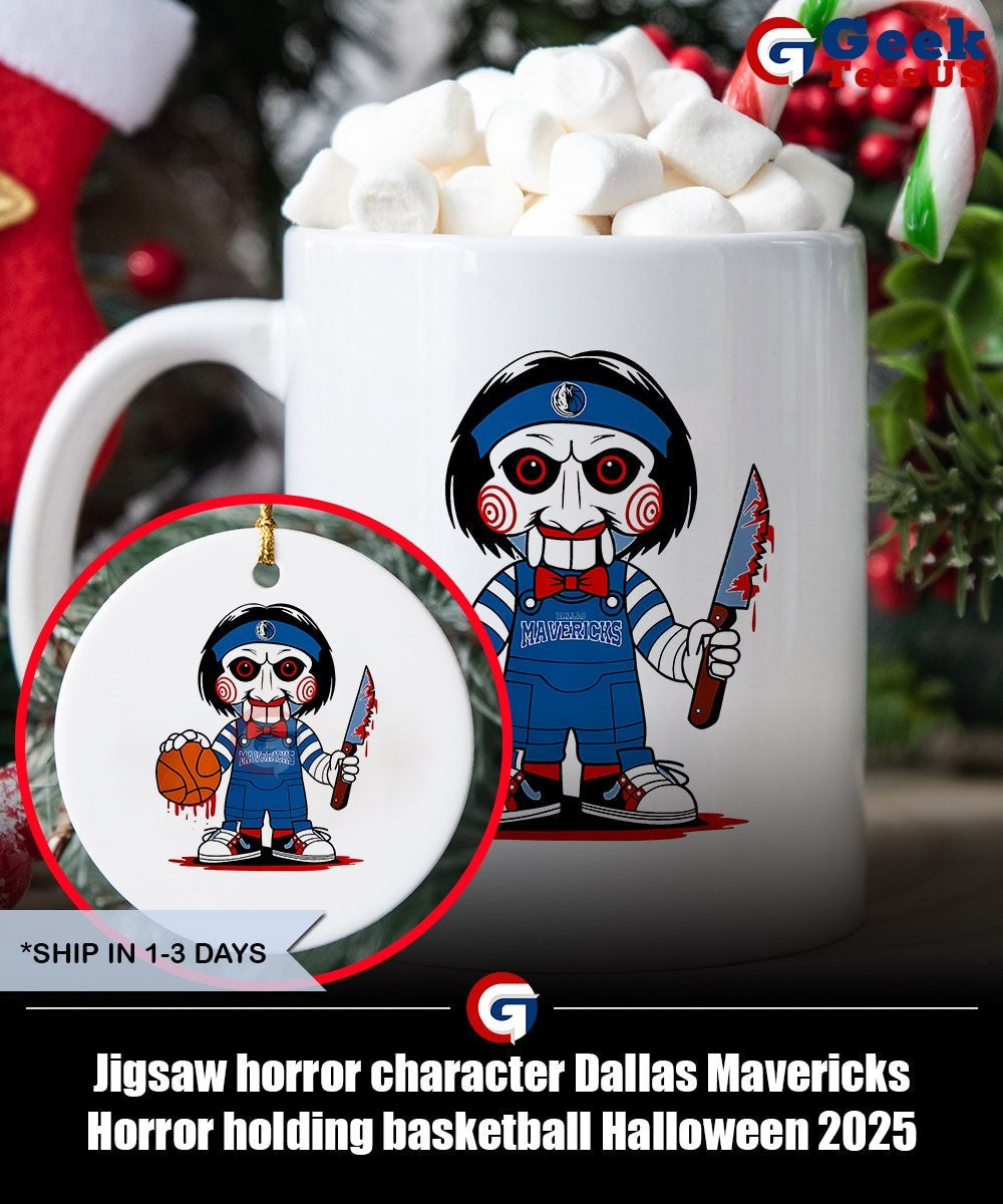 Jigsaw horror character Dallas Mavericks Horror holding basketball Halloween 2025 shirt