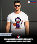 Jigsaw horror character Sacramento Kings Horror holding basketball Halloween 2025 shirt