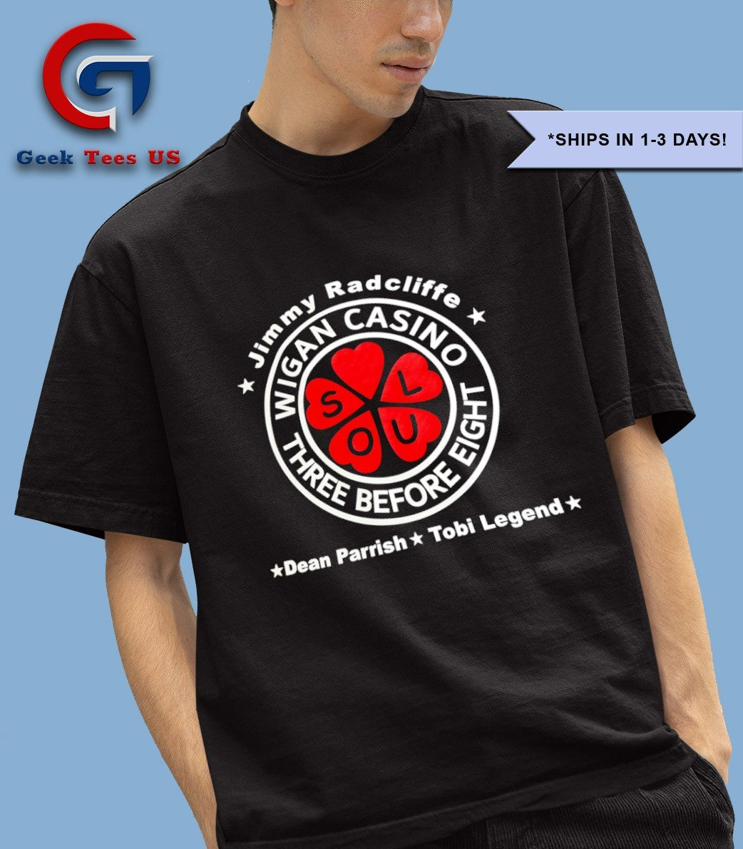 Jimmy Radcliffe Wigan Casino three before eight dean Parrish Tobi Legend shirt