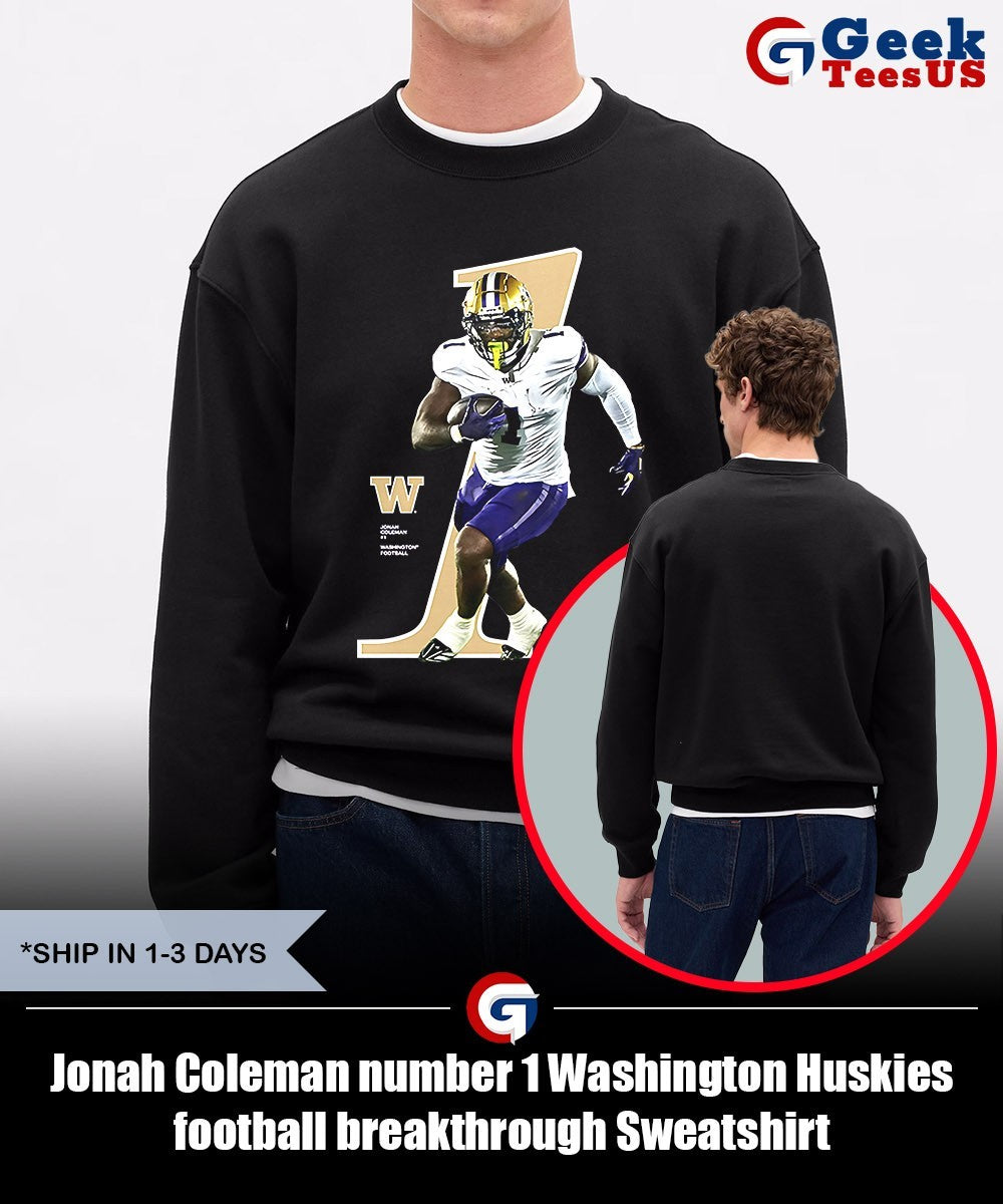 Jonah Coleman number 1 Washington Huskies football breakthrough shirt
