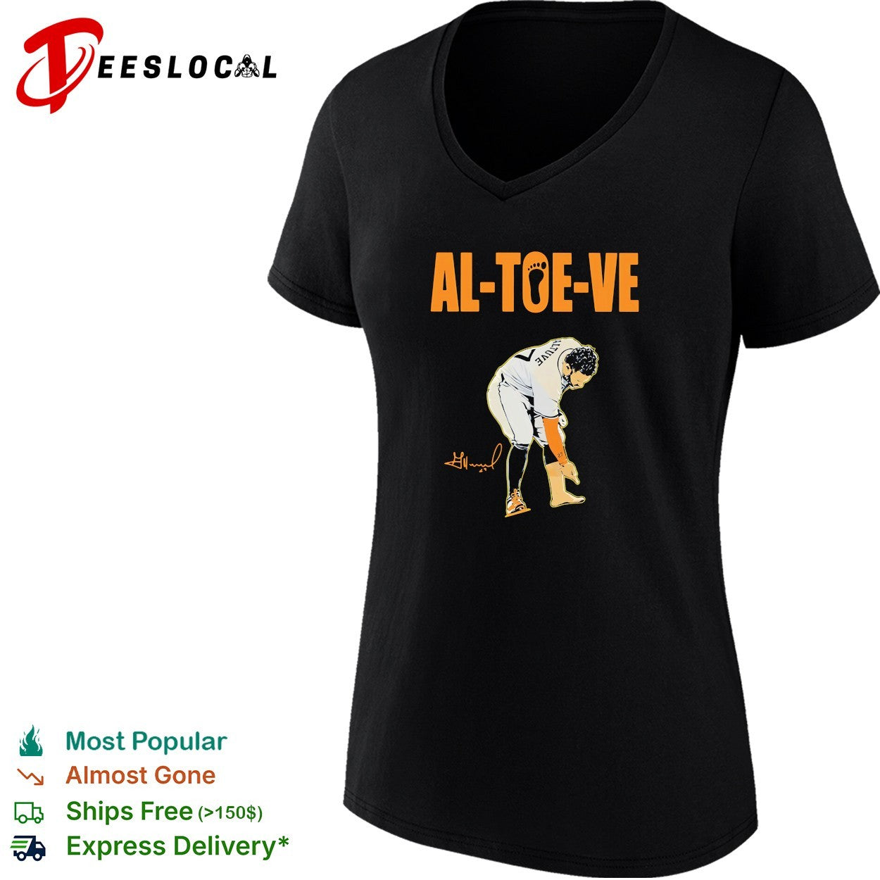 Jose Altuve bending over touching toes al toe ve Houston Astros signature shirt