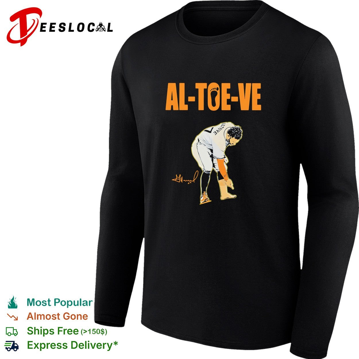 Jose Altuve bending over touching toes al toe ve Houston Astros signature shirt