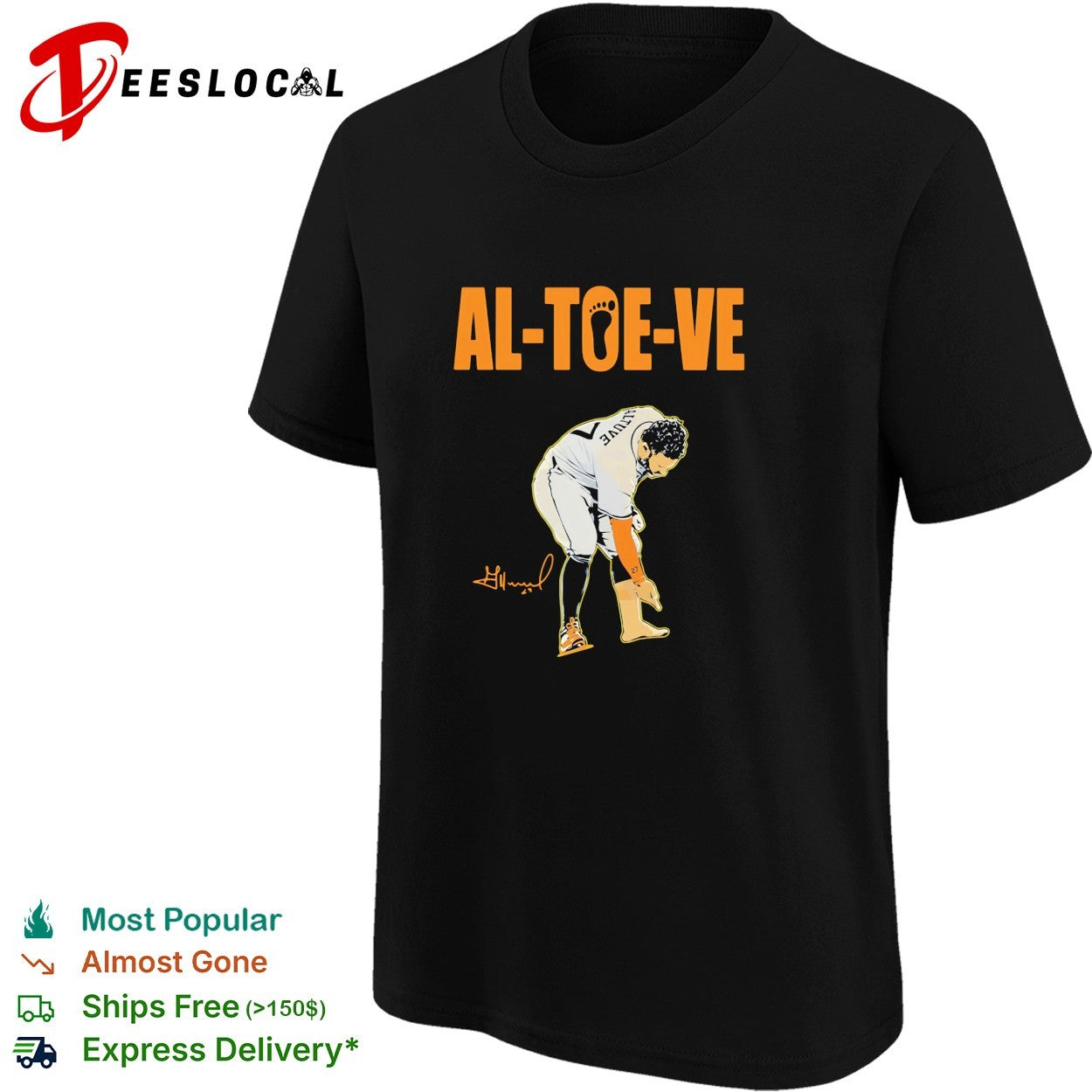 Jose Altuve bending over touching toes al toe ve Houston Astros signature shirt