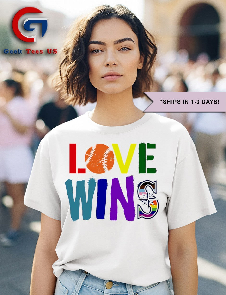 Julio Rodríguez wearing Love Wins Seattle Mariners Pride Month LGBTQ shirt