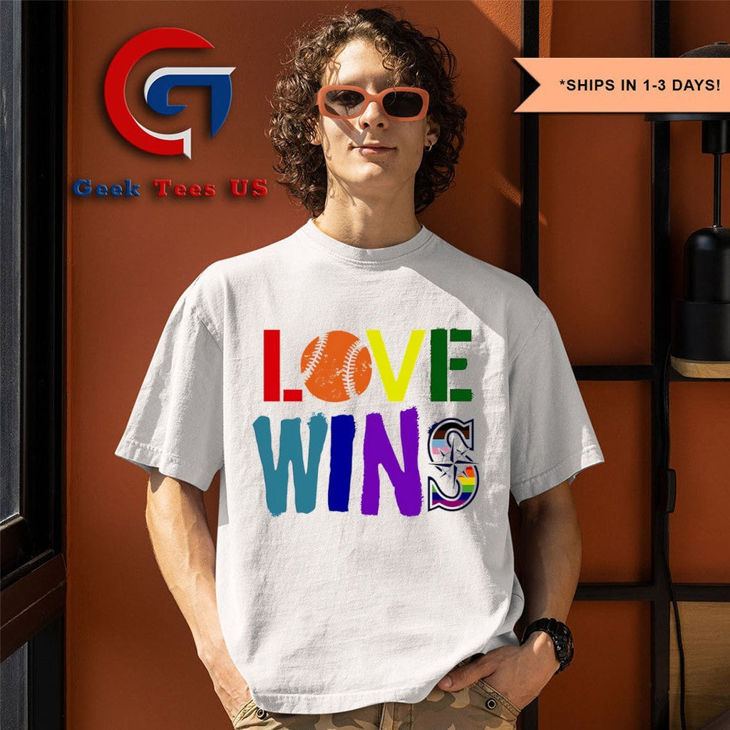 Julio Rodríguez wearing Love Wins Seattle Mariners Pride Month LGBTQ shirt