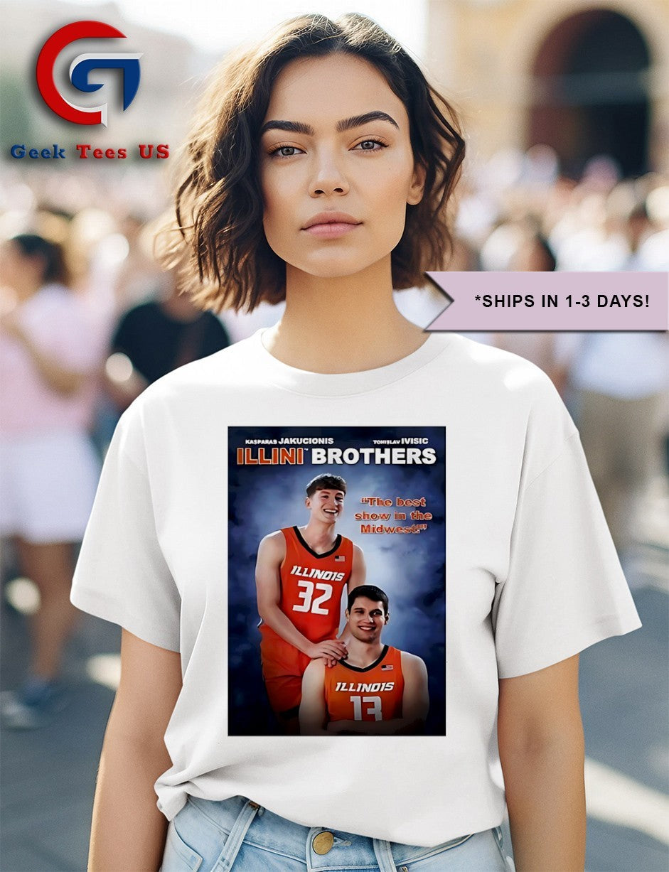 Kasparas Jakucionis and Tomislav Ivisic Illini Step Brothers photo shirt