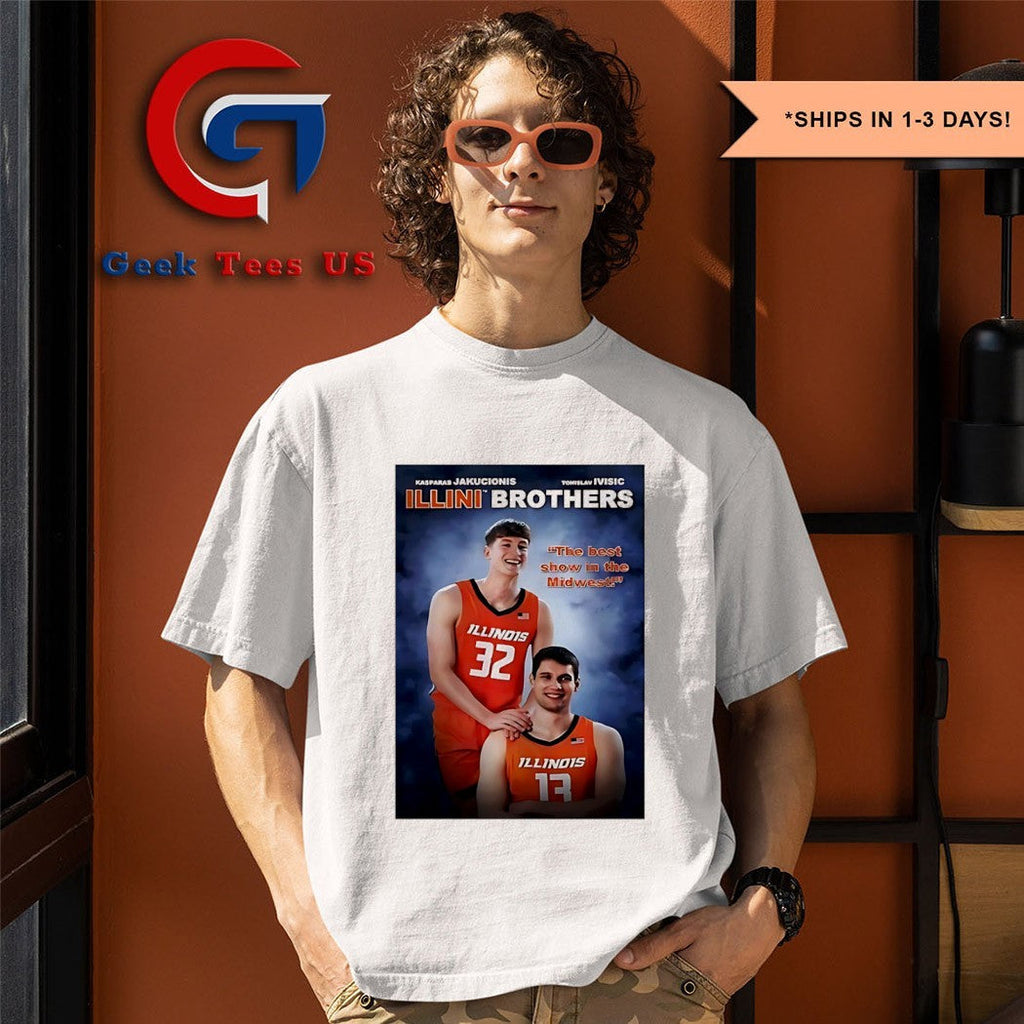 Kasparas Jakucionis and Tomislav Ivisic Illini Step Brothers photo shirt