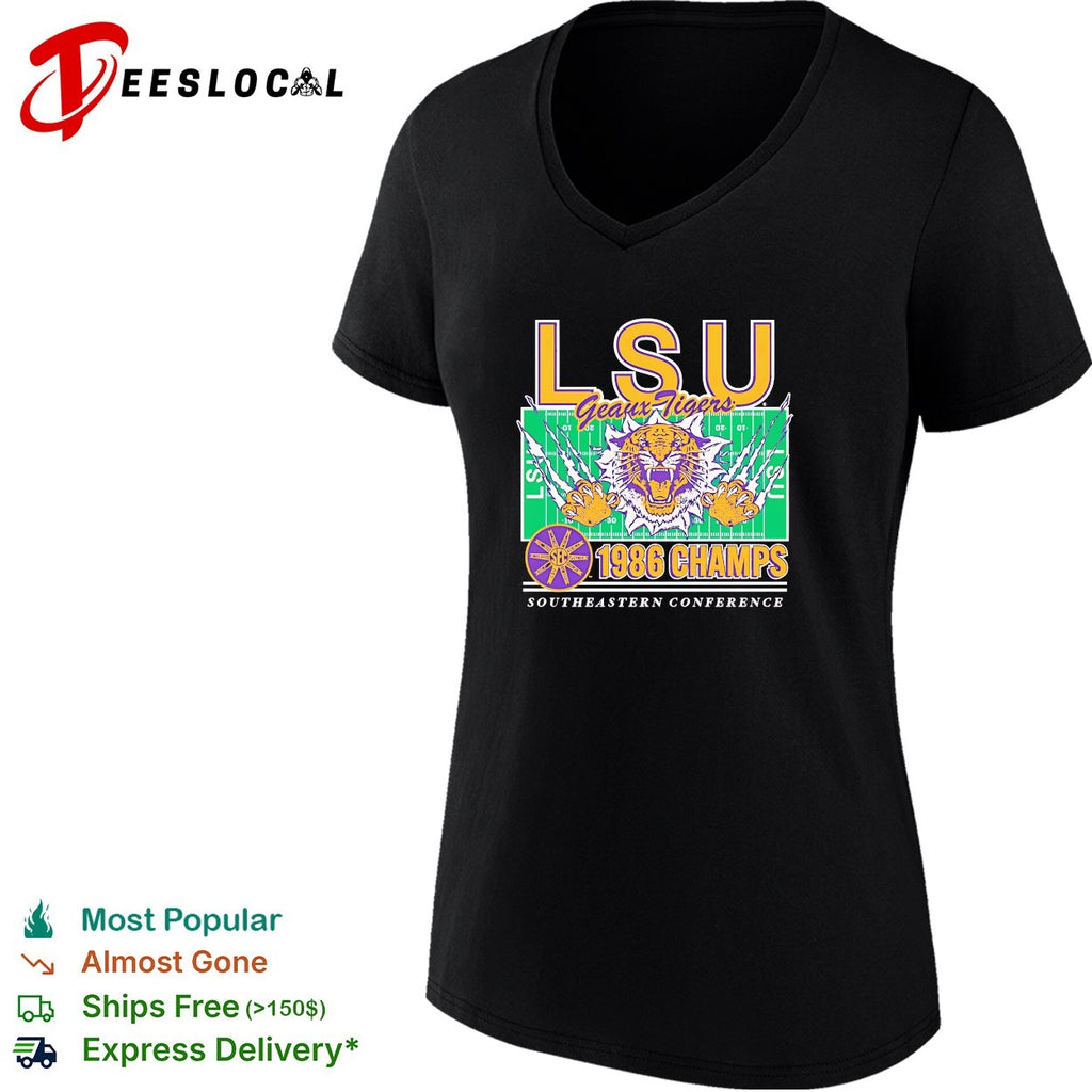 LSU Geaux Tigers 1986 SEC champs tiger claw marks football field shirt