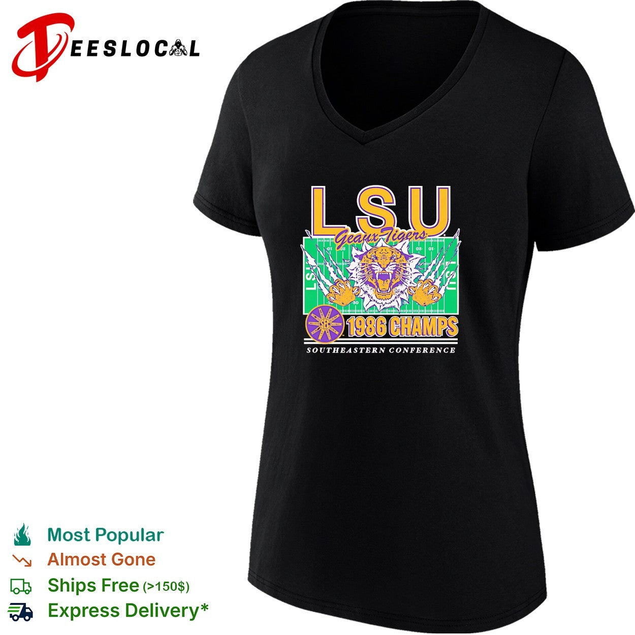 LSU Geaux Tigers 1986 SEC champs tiger claw marks football field shirt