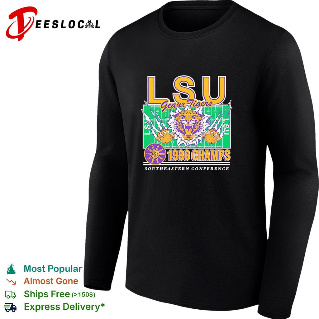 LSU Geaux Tigers 1986 SEC champs tiger claw marks football field shirt