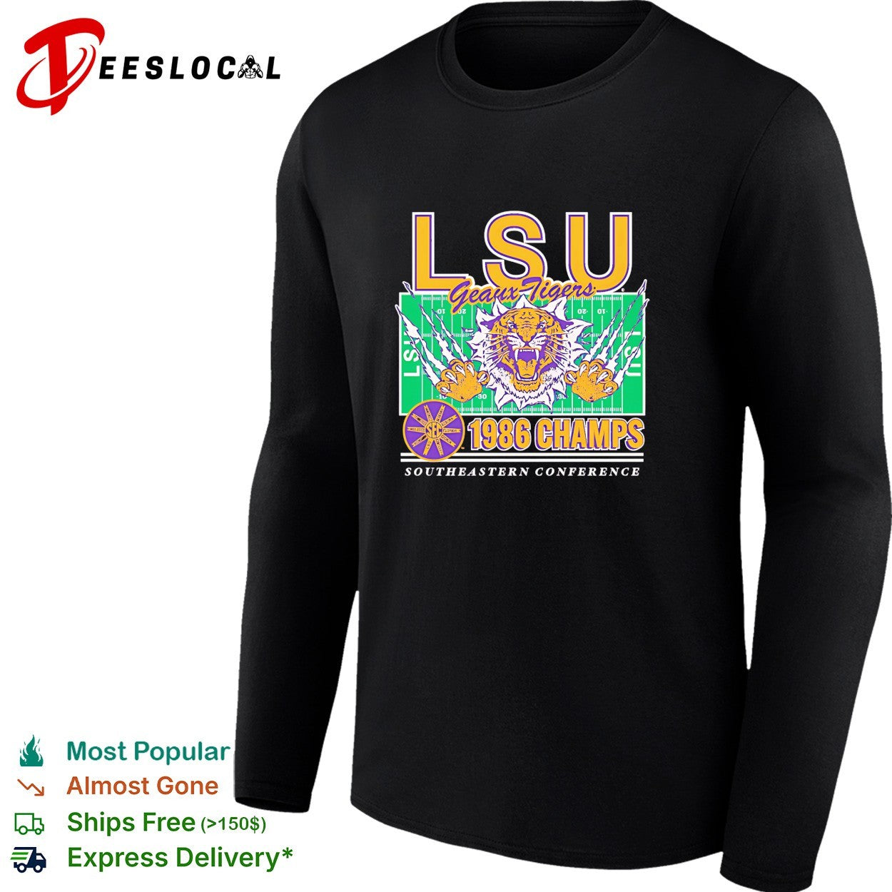 LSU Geaux Tigers 1986 SEC champs tiger claw marks football field shirt