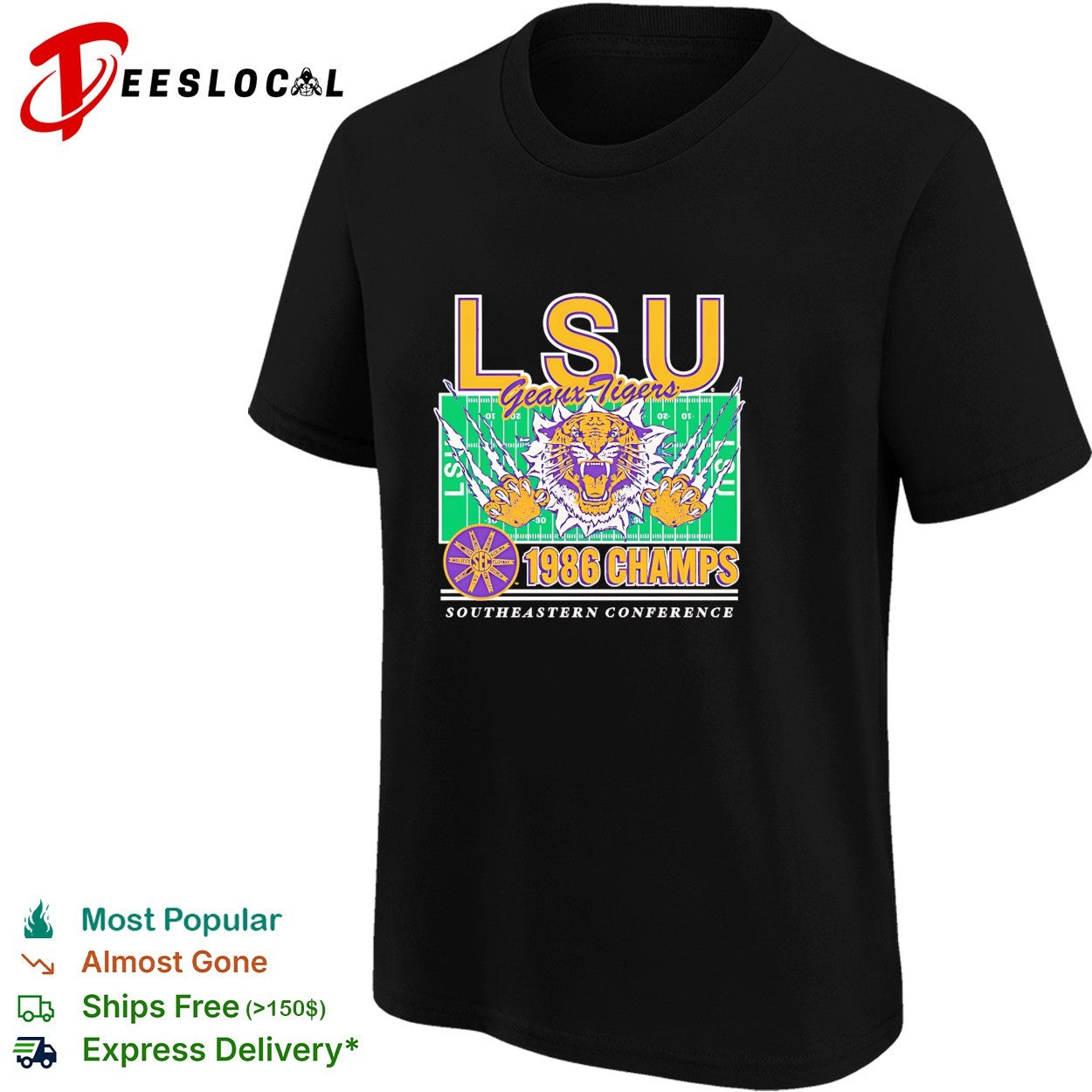 LSU Geaux Tigers 1986 SEC champs tiger claw marks football field shirt
