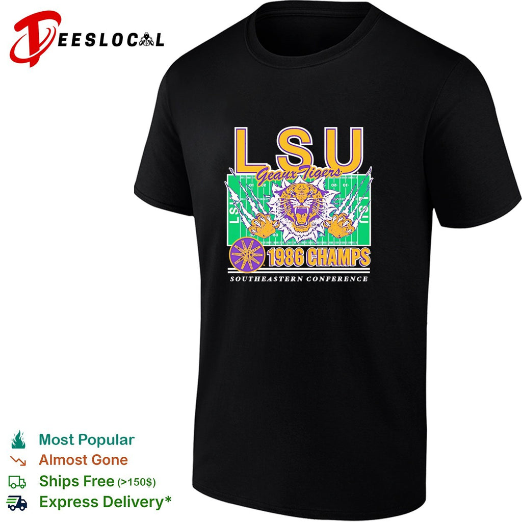 LSU Geaux Tigers 1986 SEC champs tiger claw marks football field shirt