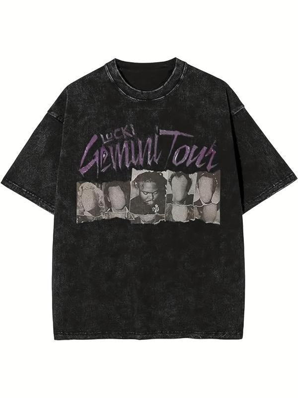 LUCKI Men's vintage oversized short sleeve round neck T-shirt humorous wash pure color classic T-shirt top 230g wash short sleeve loose casual, short sleeve cotton T-shirt, round neck, soft, breathable, regular fit.