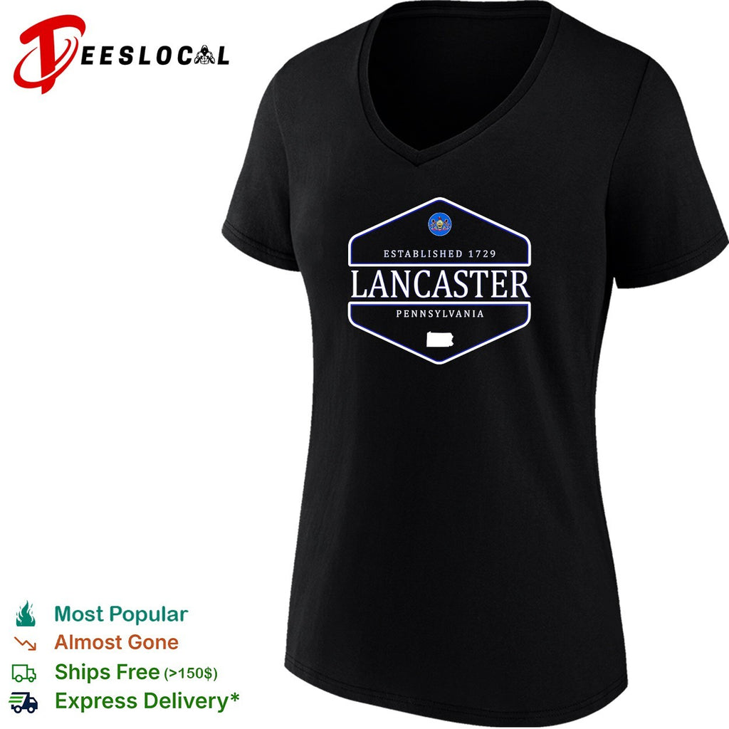 Lancaster Pennsylvania established 1729 badge with state seal and outline shirt