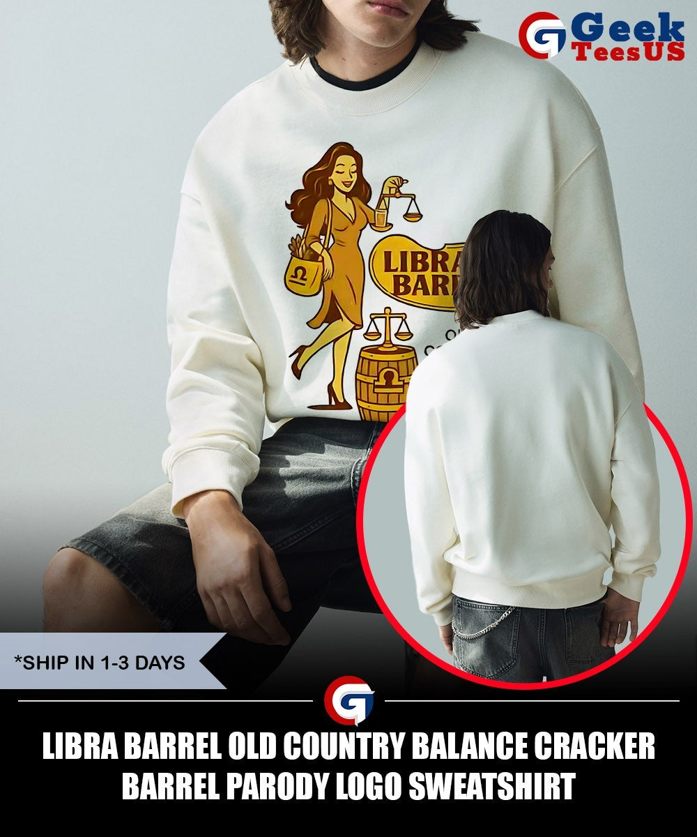 Libra Barrel Old Country Balance Cracker Barrel parody logo shirt