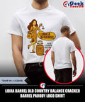 Libra Barrel Old Country Balance Cracker Barrel parody logo shirt