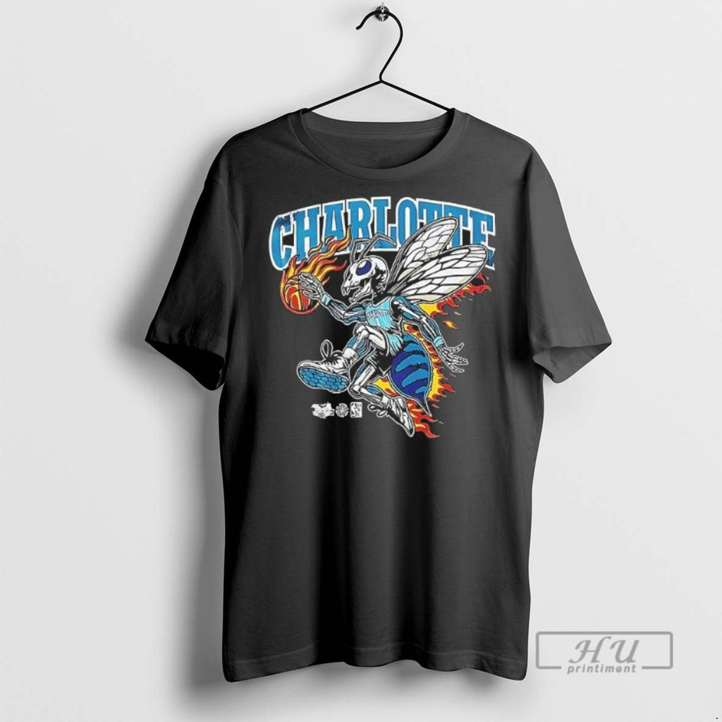 Limited Edition Charlotte Hornets Mascot Skeleton Burning Player Nba Graphic Tee Shirt Sweatshirt Hoodies