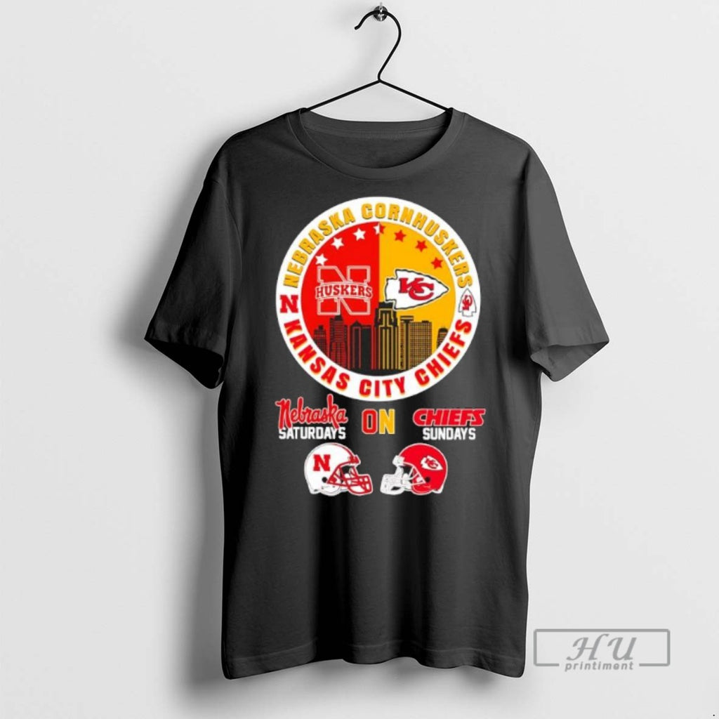 Limited Edition Nebraska Cornhuskers Saturdays On Kansas City Chiefs Sundays Football Skyline Graphic