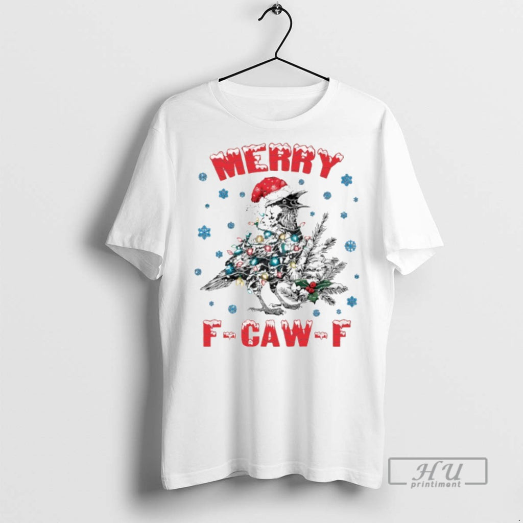 Limited Edition Santa Crow Merry F Caw F Graphic Tee Shirt Sweatshirt Hoodies