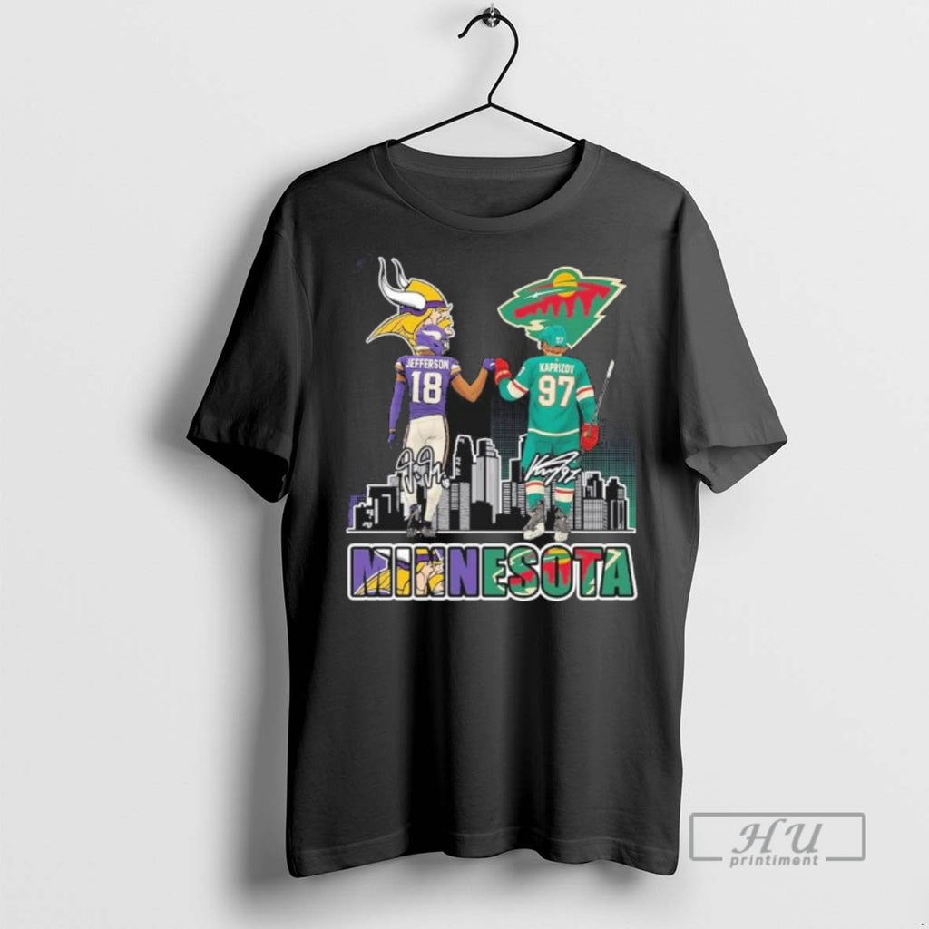 Limited Edition Vikings Jefferson And Wild Kaprizov Minnesota Graphic Tee Shirt Sweatshirt Hoodies