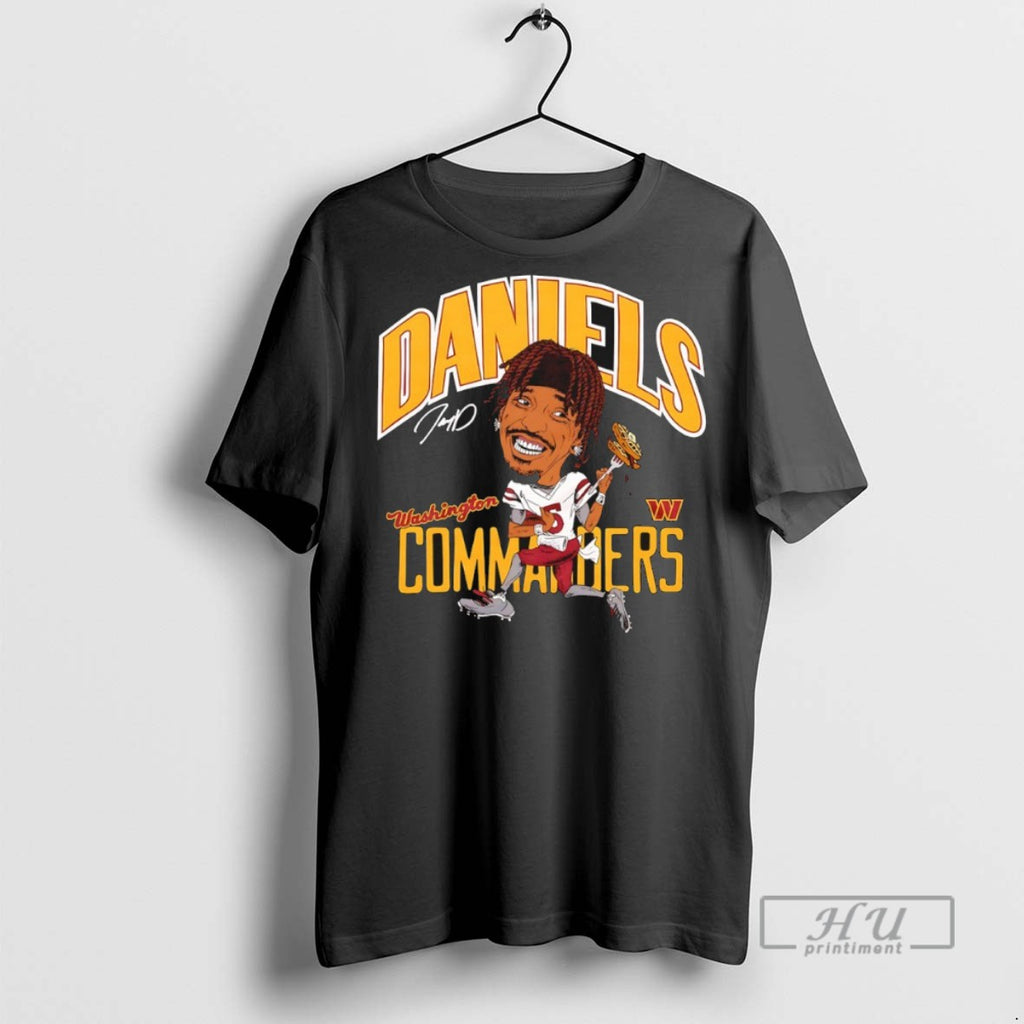 Limited Edition Washington Commanders Jayden Daniels Caricature Waffles Signature Graphic Tee Shirt Sweatshirt Hoodies