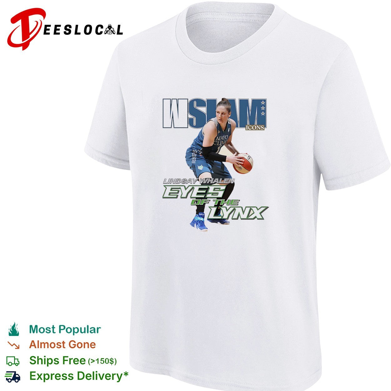 Lindsay Whalen eyes of the Lynx Minnesota dribbling basketball icons shirt