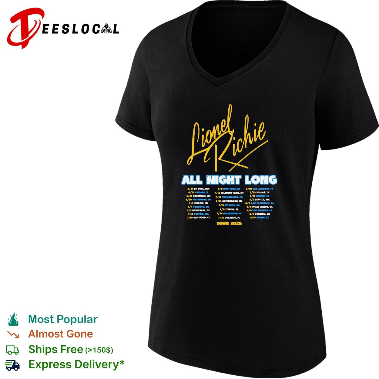 Lionel Richie all night long tour 2026 concert dates city list poster shirt