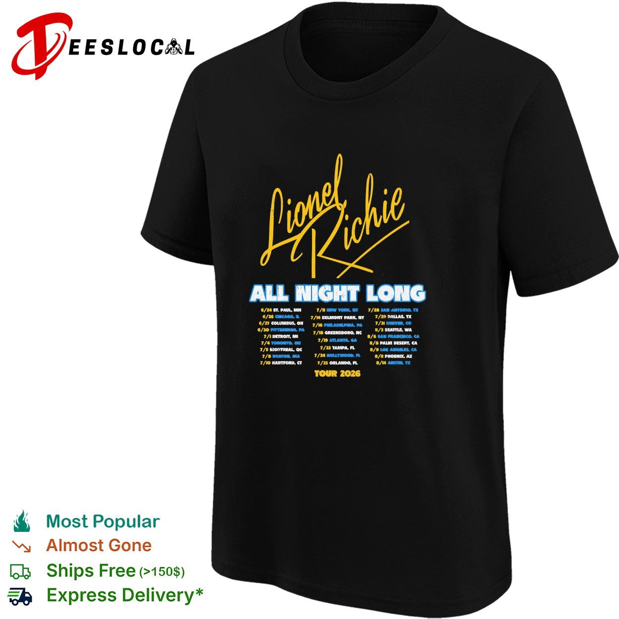 Lionel Richie all night long tour 2026 concert dates city list poster shirt