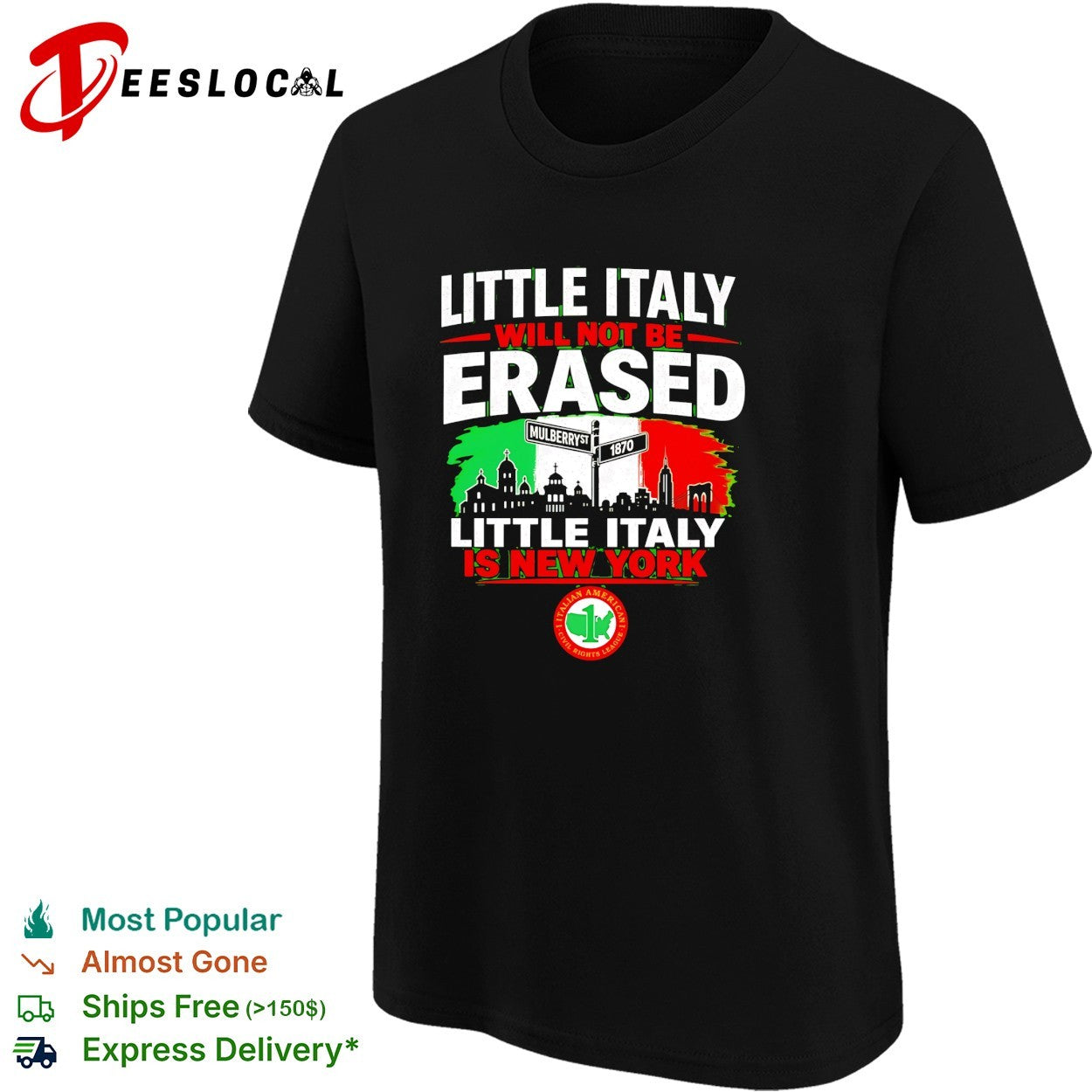 Little Italy will not be erased Mulberry Street 1870 skyline New York shirt