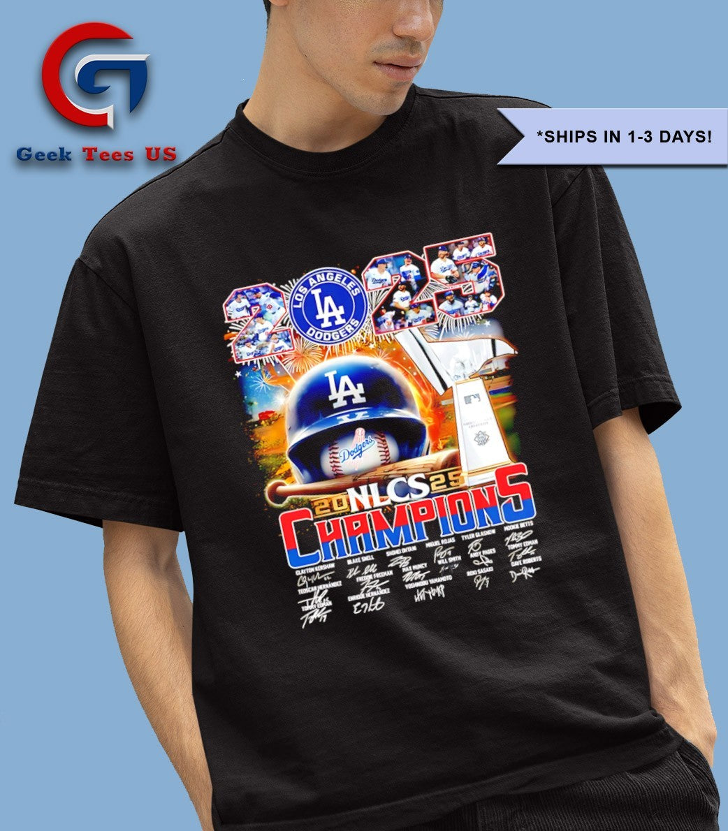 Los Angeles Dodgers NLCS Champions 2025 helmet shirt