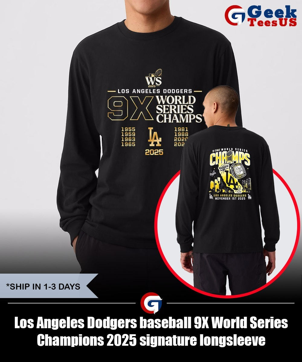 Los Angeles Dodgers baseball 9X World Series Champions 2025 signature shirt