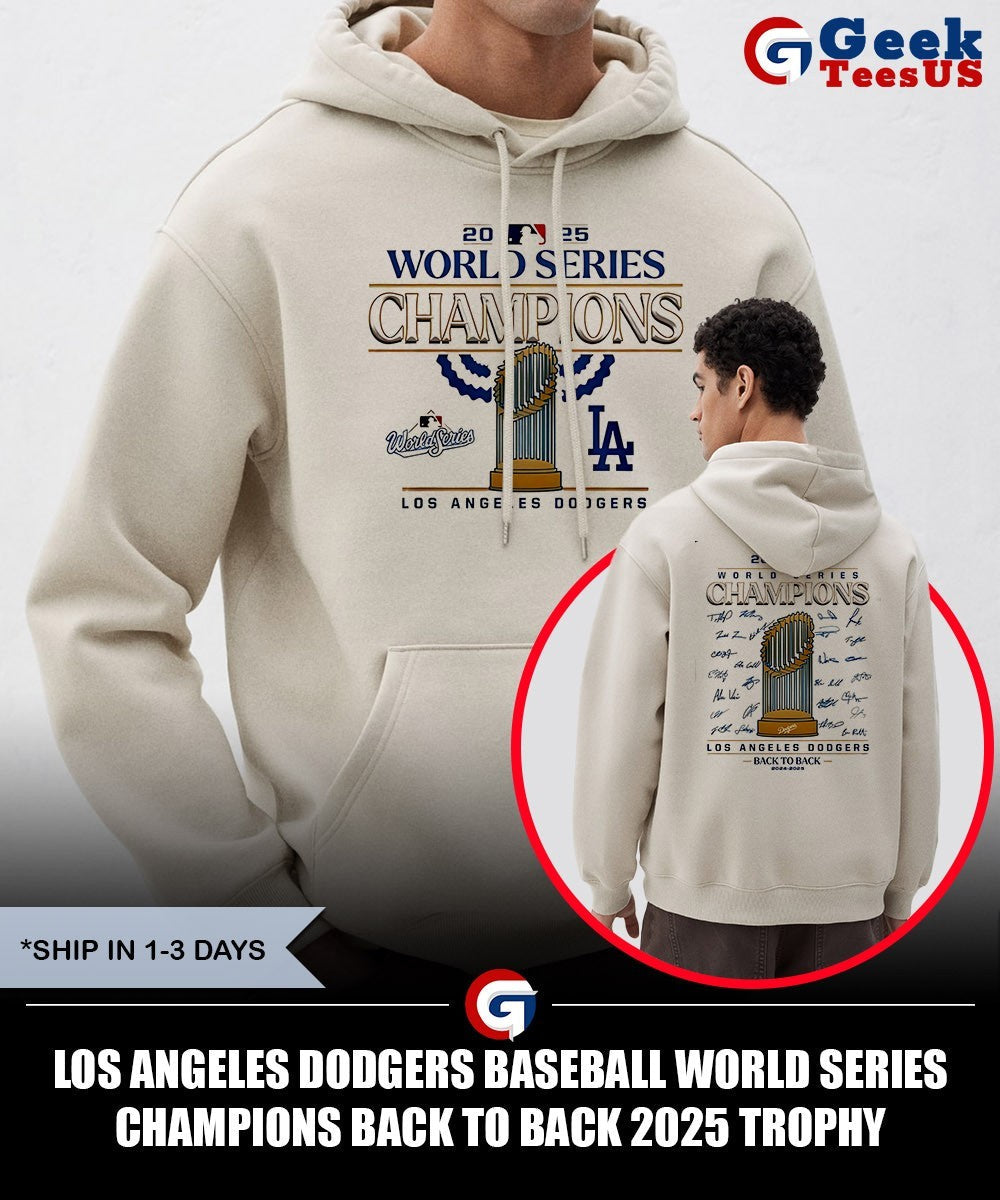 Los Angeles Dodgers baseball World Series Champions back to back 2025 trophy signature shirt