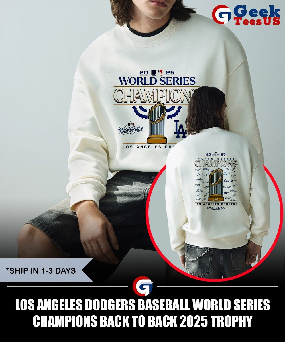 Los Angeles Dodgers baseball World Series Champions back to back 2025 trophy signature shirt