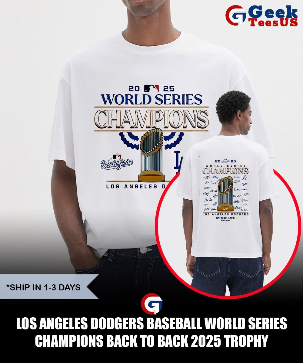 Los Angeles Dodgers baseball World Series Champions back to back 2025 trophy signature shirt