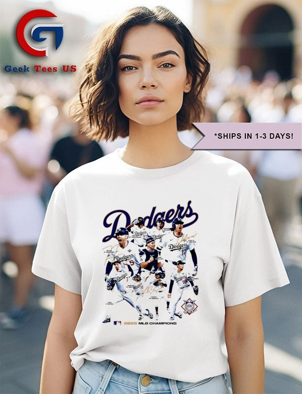 Los Angeles Dodgers baseball back to back 2025 MLB Champions signature shirt